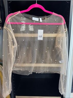 Sheer Nude Pearl-Embellished Crop Top by another-fox